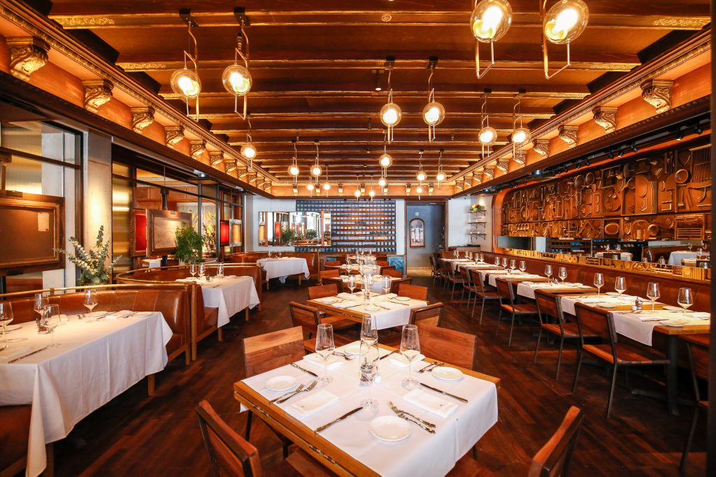 Quality Italian Cherry Creek dining room with custom hand-painted ceiling